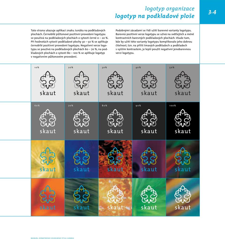 Při hodnotách sytosti podkladové plochy 30 50 % se aplikuje černobílé pozitivní provedení logotypu.