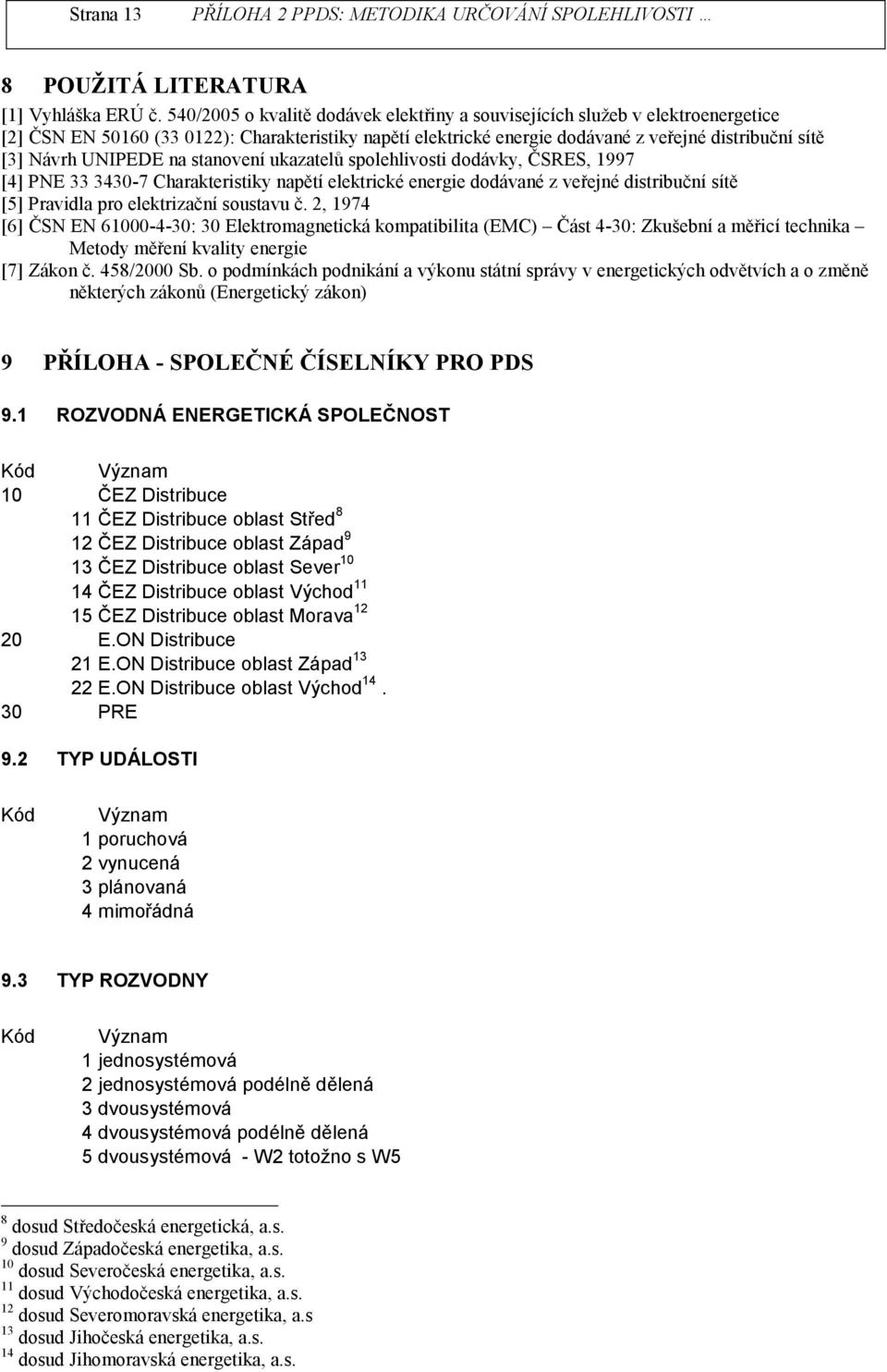 UNIPEDE na stanovení ukazatelů spolehlivosti dodávky, ČSRES, 1997 [4] PNE 33 3430-7 Charakteristiky napětí elektrické energie dodávané z veřené distribuční sítě [5] Pravidla pro elektrizační soustavu