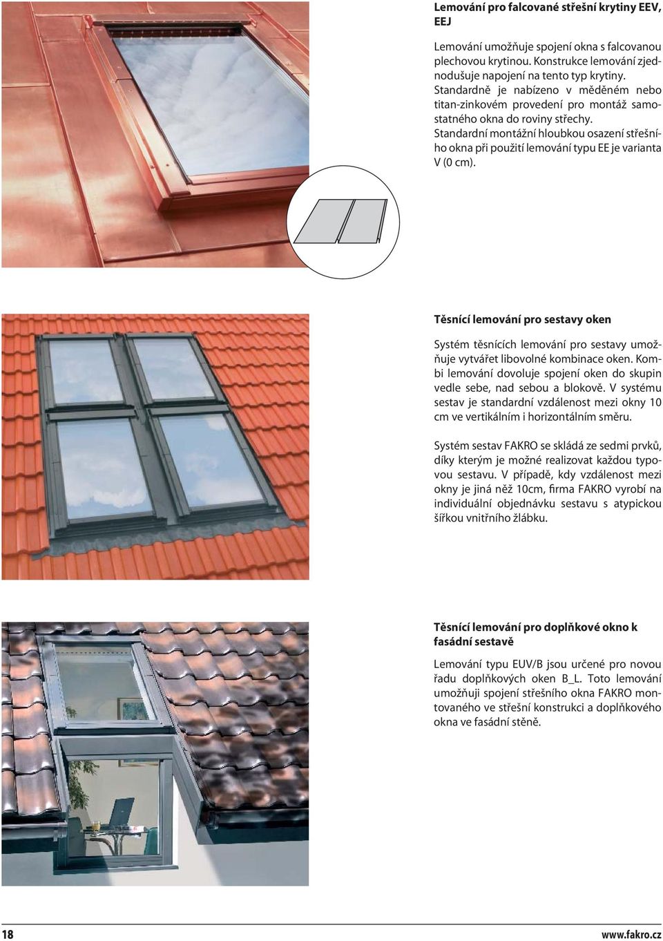 Standardní montážní hloubkou osazení střešního okna při použití lemování typu EE je varianta V (0 cm).