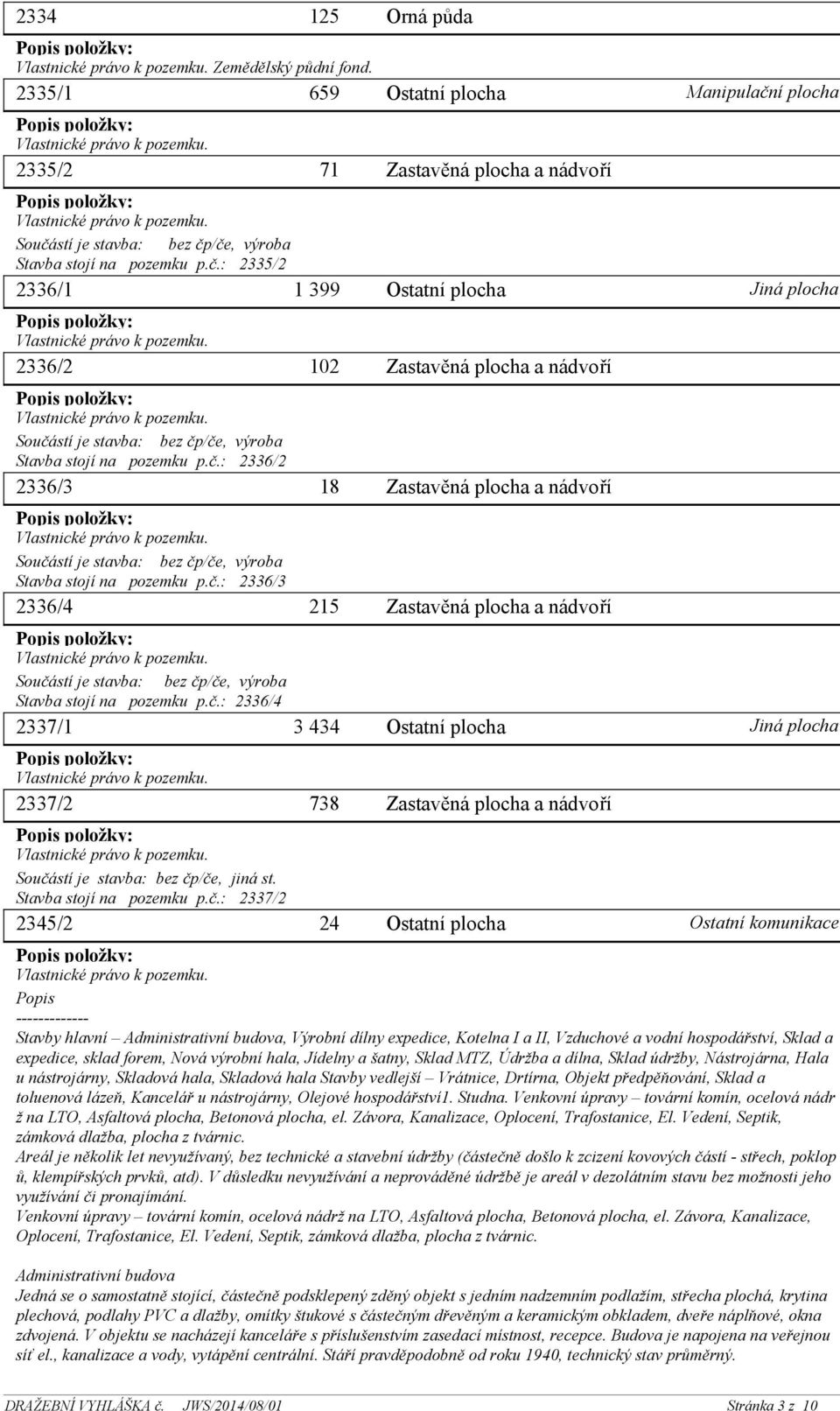 ------------- Stavby hlavní Administrativní budova, Výrobní dílny expedice, Kotelna I a II, Vzduchové a vodní hospodářství, Sklad a expedice, sklad forem, Nová výrobní hala, Jídelny a šatny, Sklad