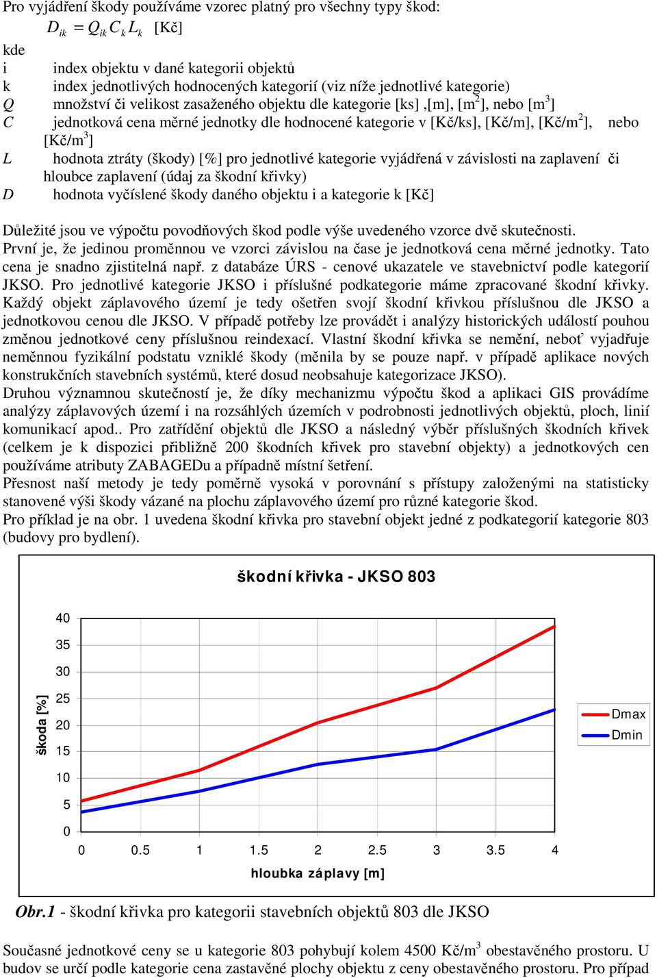 L hodnota ztráty (škody) [%] pro jednotlivé kategorie vyjádřená v závislosti na zaplavení či hloubce zaplavení (údaj za škodní křivky) D hodnota vyčíslené škody daného objektu i a kategorie k [Kč]