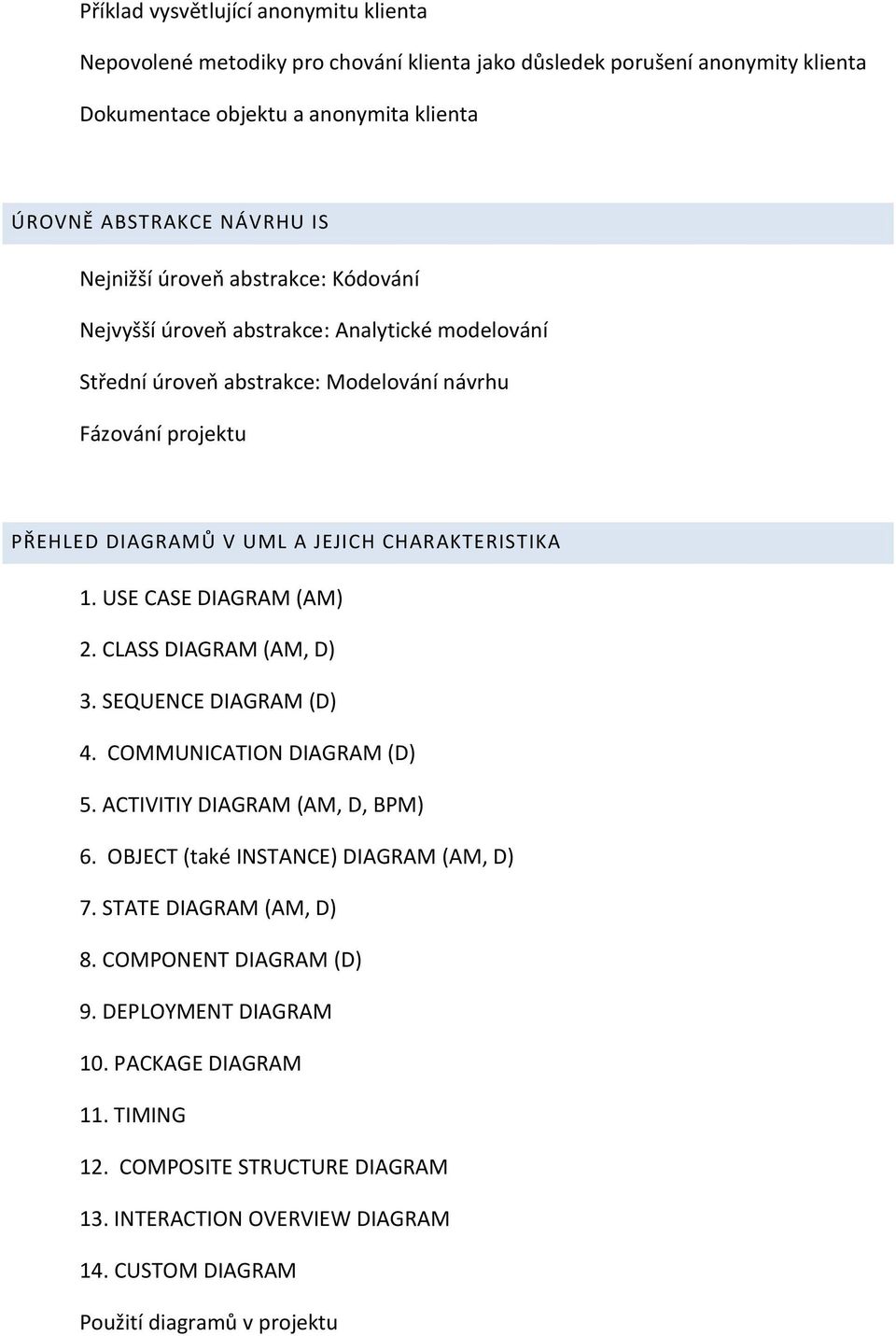 CHARAKTERISTIKA 1. USE CASE DIAGRAM (AM) 2. CLASS DIAGRAM (AM, D) 3. SEQUENCE DIAGRAM (D) 4. COMMUNICATION DIAGRAM (D) 5. ACTIVITIY DIAGRAM (AM, D, BPM) 6.