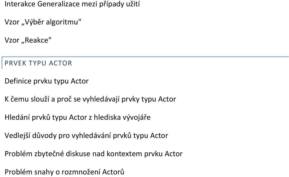 Hledání prvků typu Actor z hlediska vývojáře Vedlejší důvody pro vyhledávání prvků typu