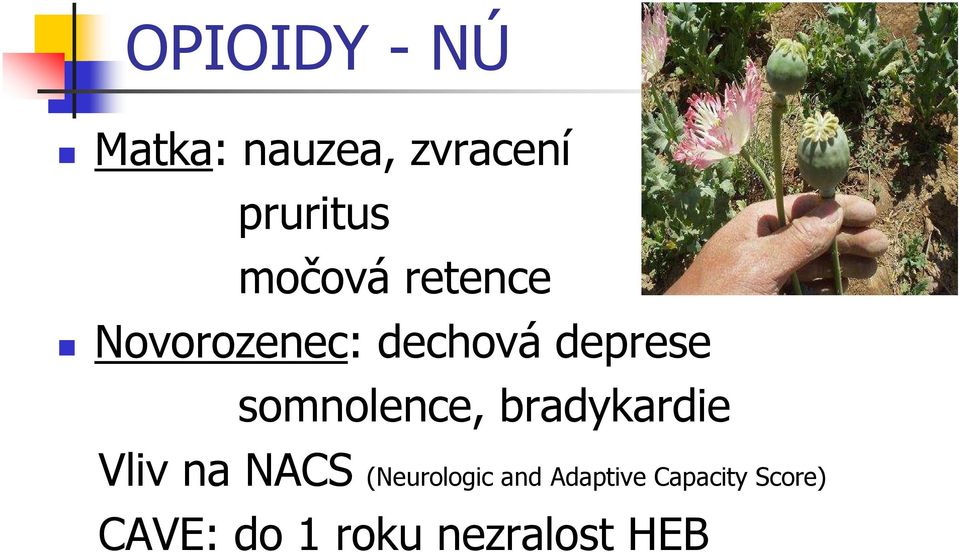 somnolence, bradykardie Vliv na NACS (Neurologic