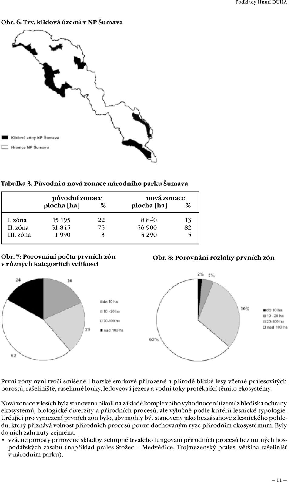8: Porovnání rozlohy prvních zón První zóny nyní tvoří smíšené i horské smrkové přirozené a přírodě blízké lesy včetně pralesovitých porostů, rašeliniště, rašelinné louky, ledovcová jezera a vodní
