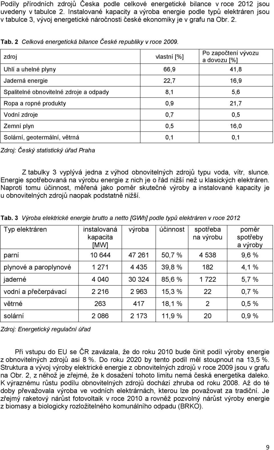 2 Celková energetická bilance České republiky v roce 2009.