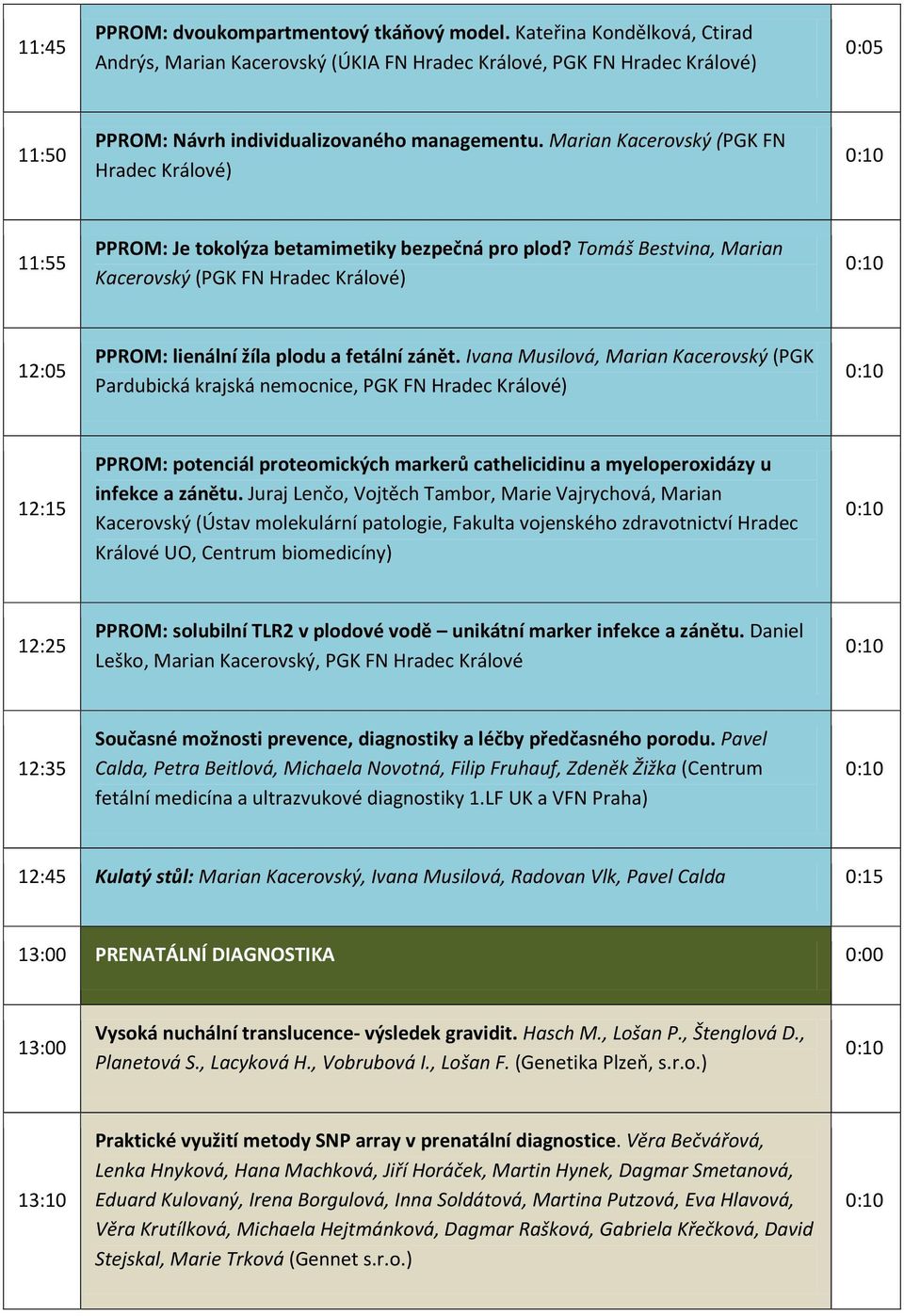 Marian Kacerovský (PGK FN Hradec Králové) 11:55 PPROM: Je tokolýza betamimetiky bezpečná pro plod?