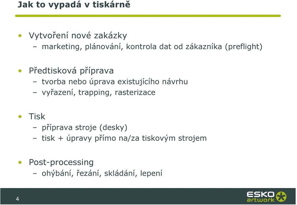 návrhu vyřazení, trapping, rasterizace Tisk příprava stroje (desky) tisk +