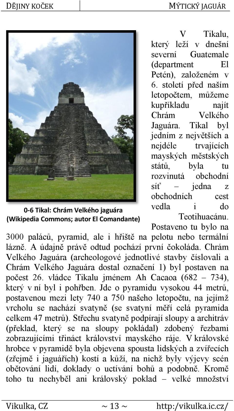 Tikal byl jedním z největších a nejdéle trvajících mayských městských států, byla tu rozvinutá obchodní síť jedna z obchodních cest vedla i do Teotihuacánu.