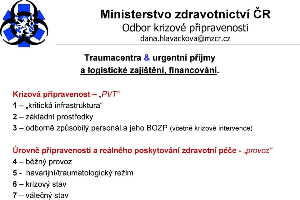 Krizová připravenost PVT 1 kritická infrastruktura 2 základní prostředky 3 odborně způsobilý