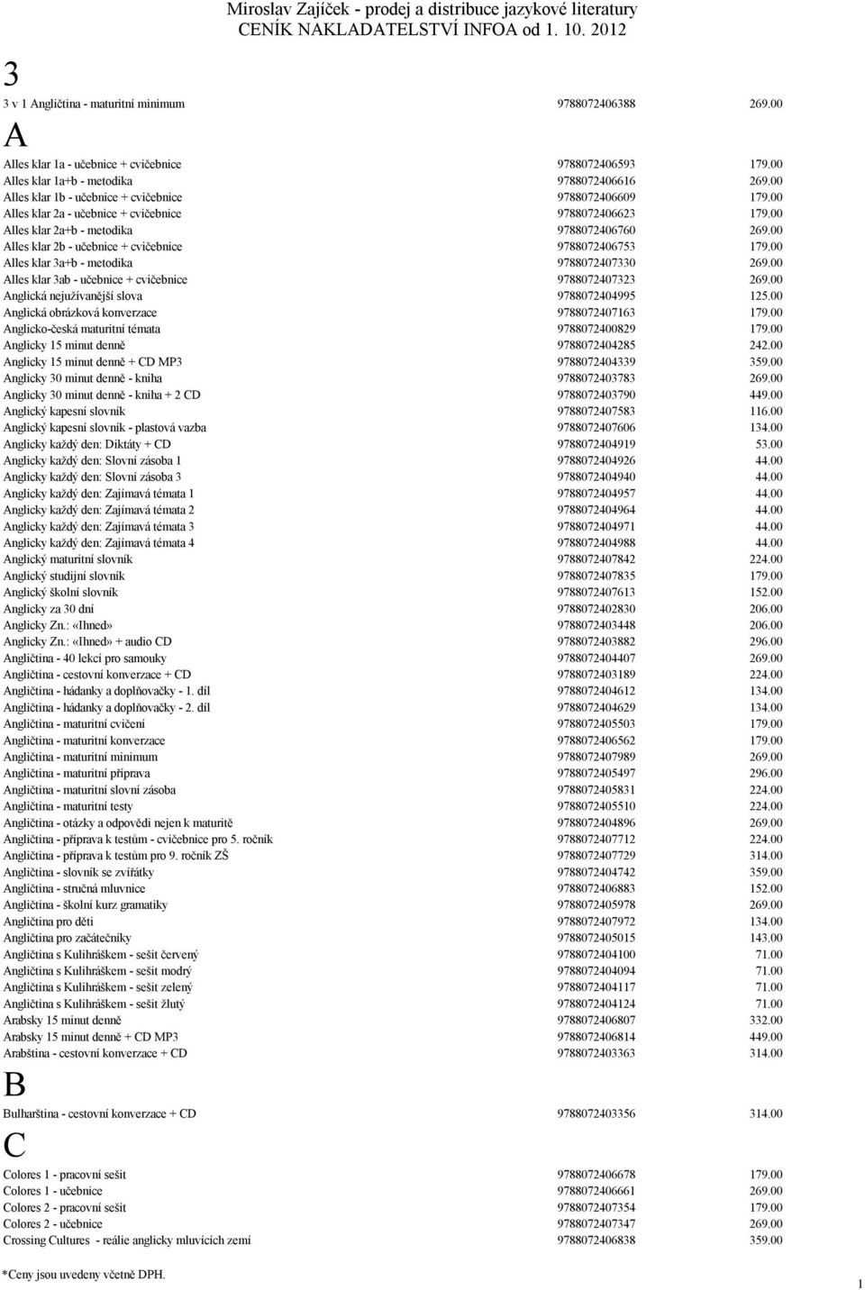 00 Alles klar 2b - učebnice + cvičebnice 9788072406753 179.00 Alles klar 3a+b - metodika 9788072407330 269.00 Alles klar 3ab - učebnice + cvičebnice 9788072407323 269.