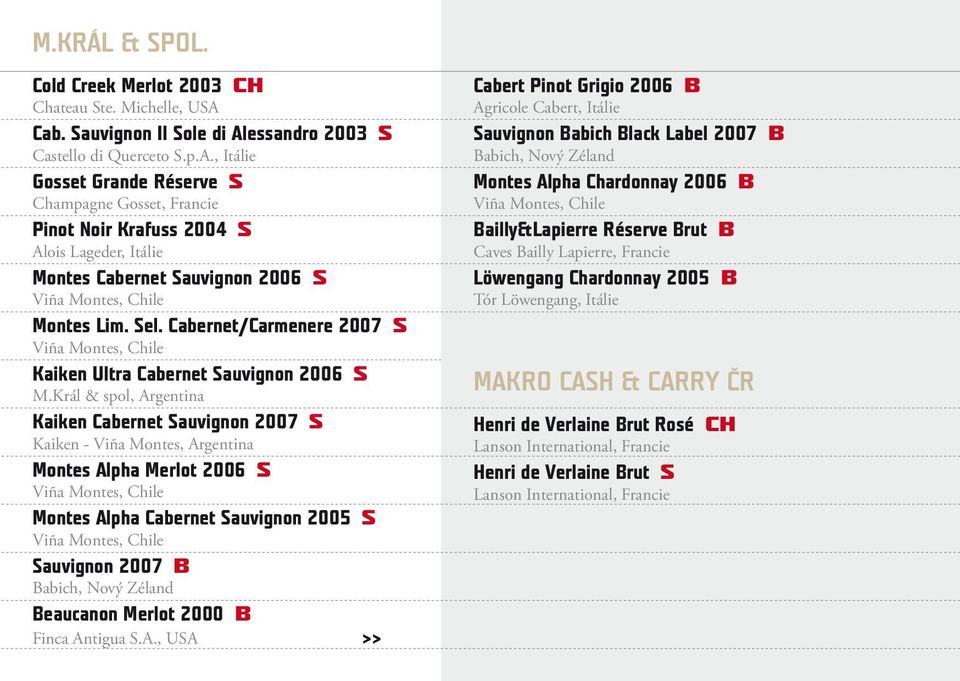 Sel. Cabernet/Carmenere 2007 S Viña Montes, Chile Kaiken Ultra Cabernet Sauvignon 2006 S M.