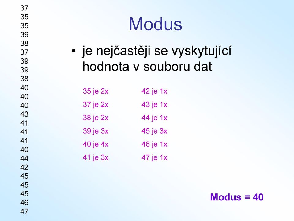 souboru dat 35 je 2x 42 je 1x 37 je 2x 43 je 1x 38 je 2x 44