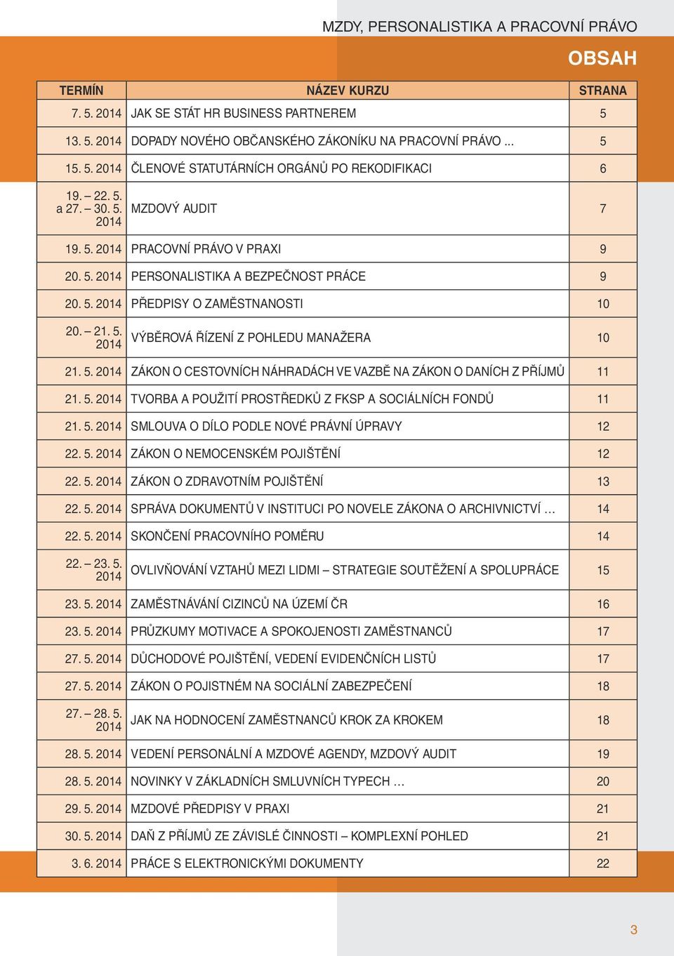 5. 2014 ZÁKON O CESTOVNÍCH NÁHRADÁCH VE VAZBĚ NA ZÁKON O DANÍCH Z PŘÍJMŮ 11 21. 5. 2014 TVORBA A POUŽITÍ PROSTŘEDKŮ Z FKSP A SOCIÁLNÍCH FONDŮ 11 21. 5. 2014 SMLOUVA O DÍLO PODLE NOVÉ PRÁVNÍ ÚPRAVY 12 22.