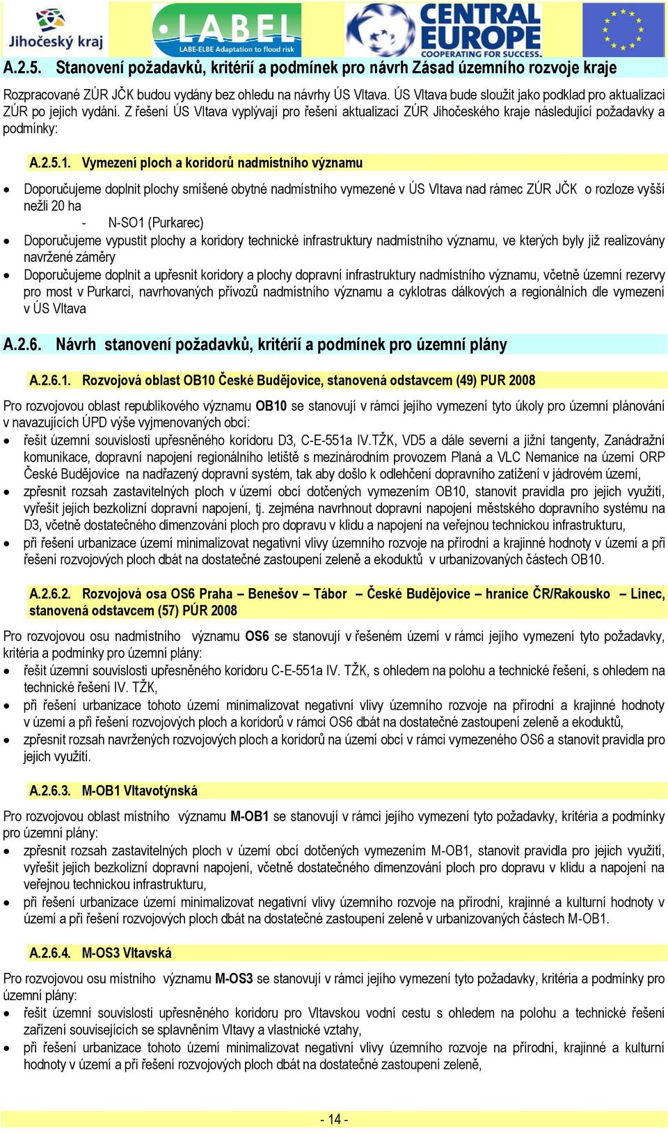 Vymezení ploch a koridorŧ nadmístního významu Doporučujeme doplnit plochy smíšené obytné nadmístního vymezené v ÚS Vltava nad rámec ZÚR JČK o rozloze vyšší neţli 20 ha - N-SO1 (Purkarec) Doporučujeme