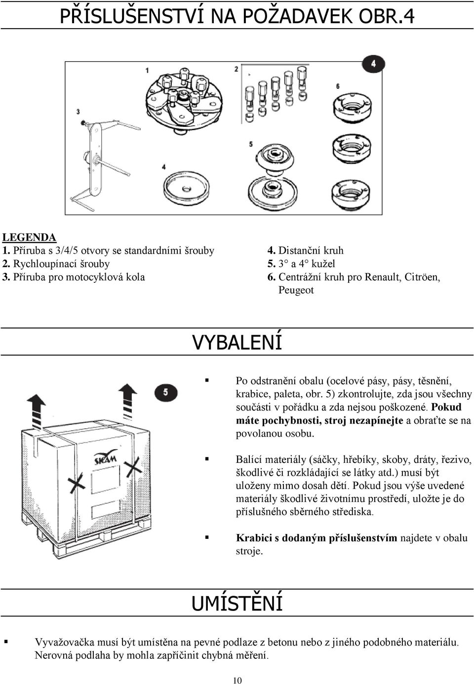 5) zkontrolujte, zda jsou všechny součásti v pořádku a zda nejsou poškozené. Pokud máte pochybnosti, stroj nezapínejte a obraťte se na povolanou osobu.