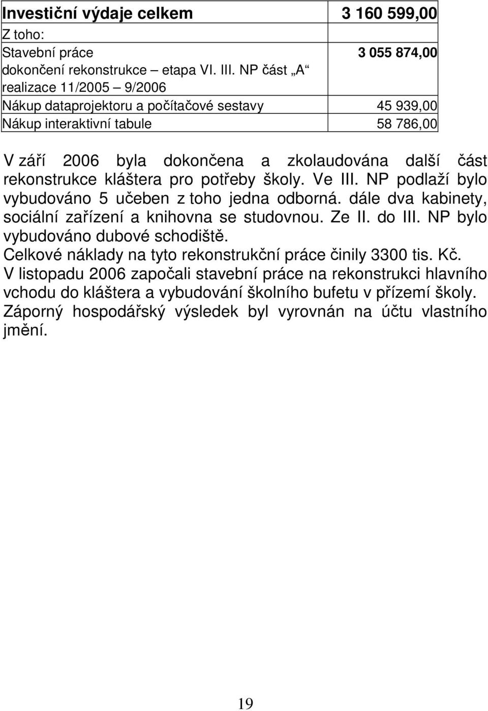 kláštera pro potřeby školy. Ve III. NP podlaží bylo vybudováno 5 učeben z toho jedna odborná. dále dva kabinety, sociální zařízení a knihovna se studovnou. Ze II. do III.