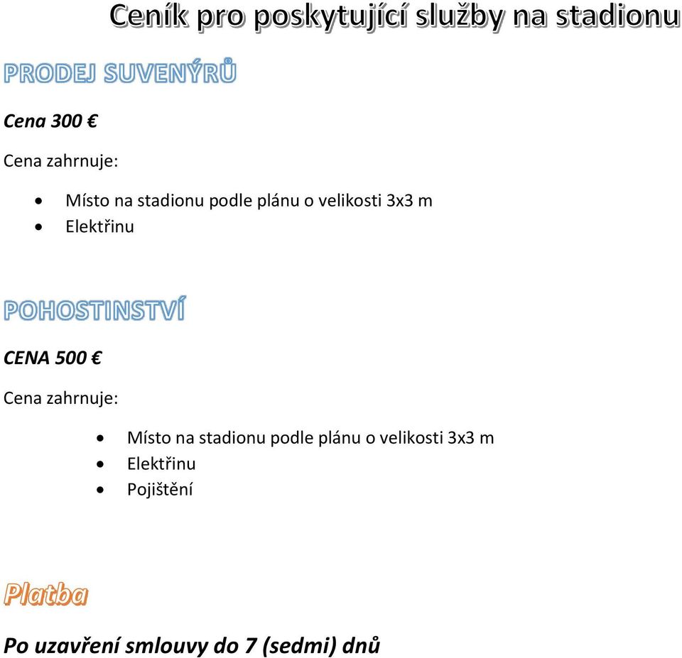 stadionu podle plánu o velikosti 3x3 m