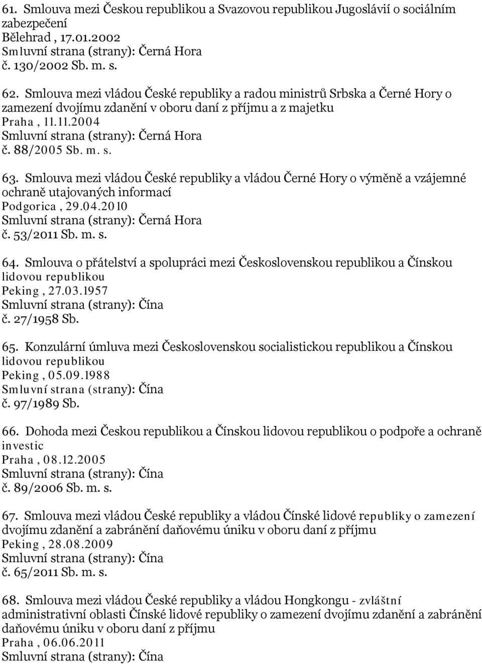 88/2005 Sb. m. s. 63. Smlouva mezi vládou České republiky a vládou Černé Hory o výměně a vzájemné ochraně utajovaných informací Podgorica, 29.04.2010 Smluvní strana (strany): Černá Hora č. 53/2011 Sb.