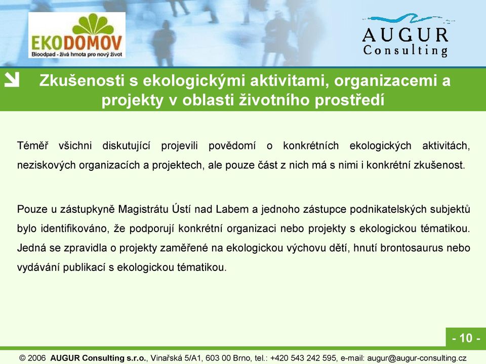 Pouze u zástupkyně Magistrátu Ústí nad Labem a jednoho zástupce podnikatelských subjektů bylo identifikováno, že podporují konkrétní organizaci nebo