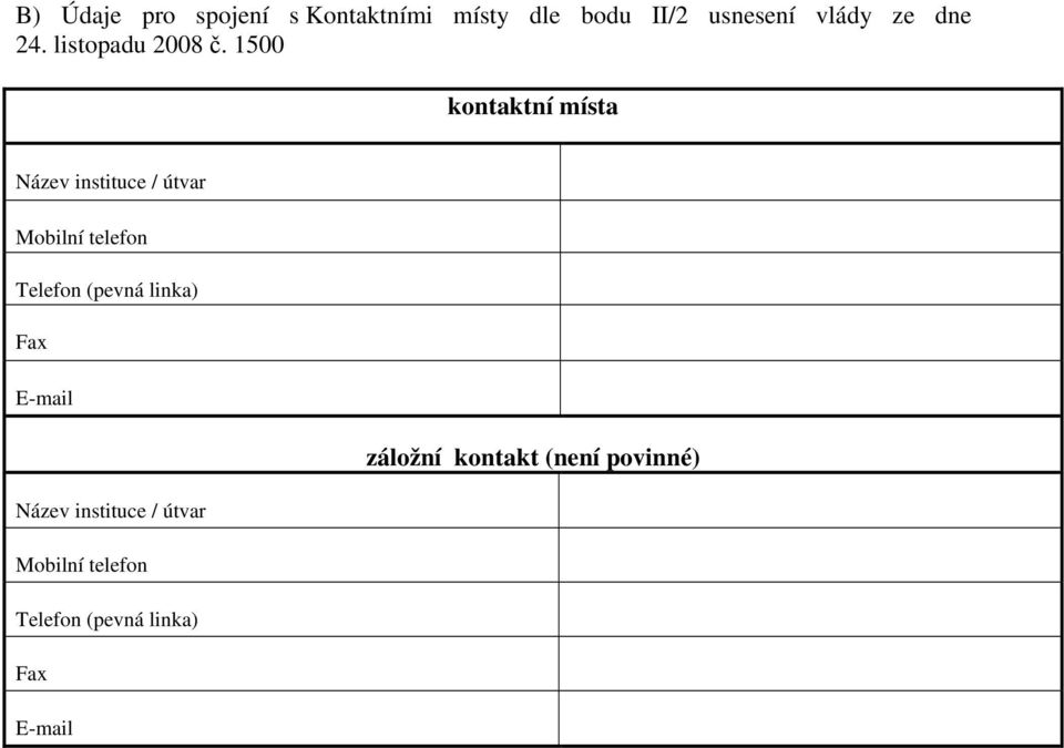 1500 kontaktní místa Název instituce / útvar Mobilní telefon Telefon