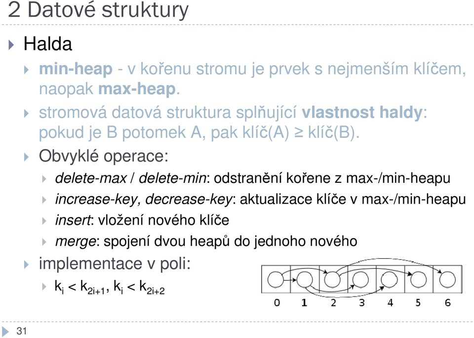 Obvyklé operace: delete-max / delete-min: odstranění kořene z max-/min-heapu increase-key, decrease-key: