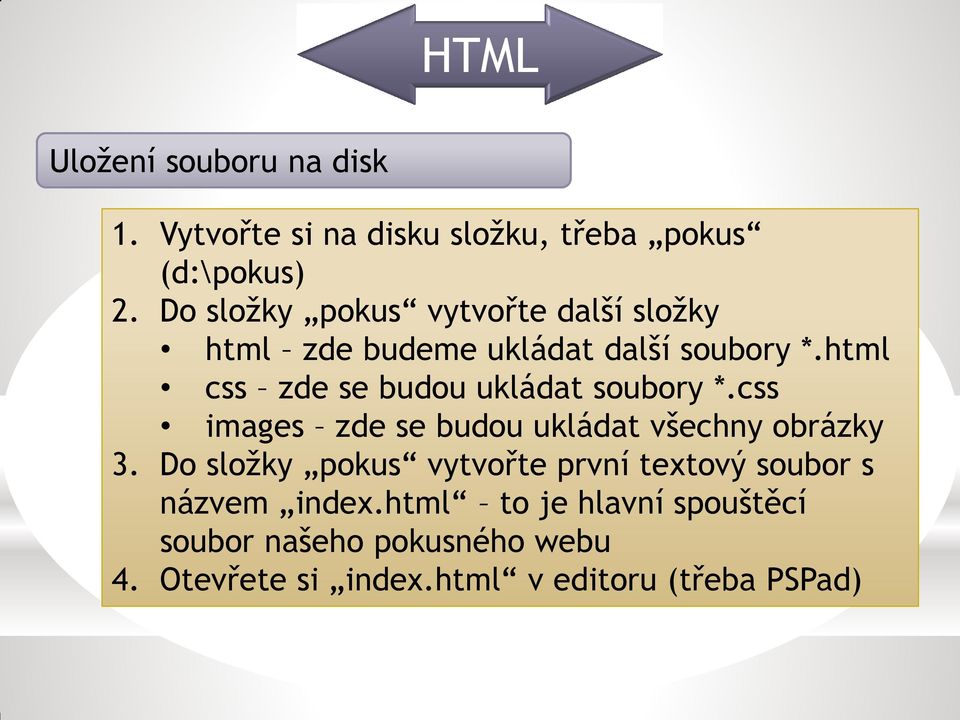 html css zde se budou ukládat soubory *.css images zde se budou ukládat všechny obrázky 3.