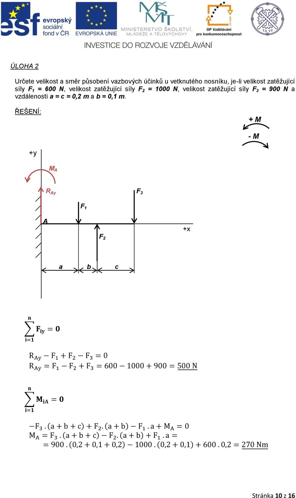 síly F 2 = 1000 N, velikost zatěţující síly F 3 = 900 N a vzdálenosti a =