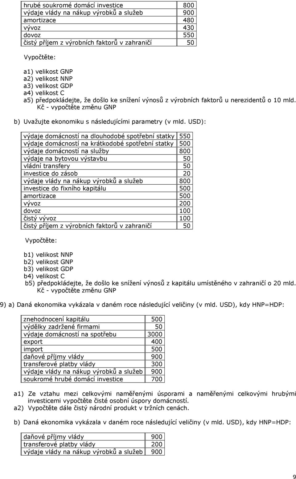 Kč - vypočtěte změnu GNP b) Uvažujte ekonomiku s následujícími parametry (v mld.