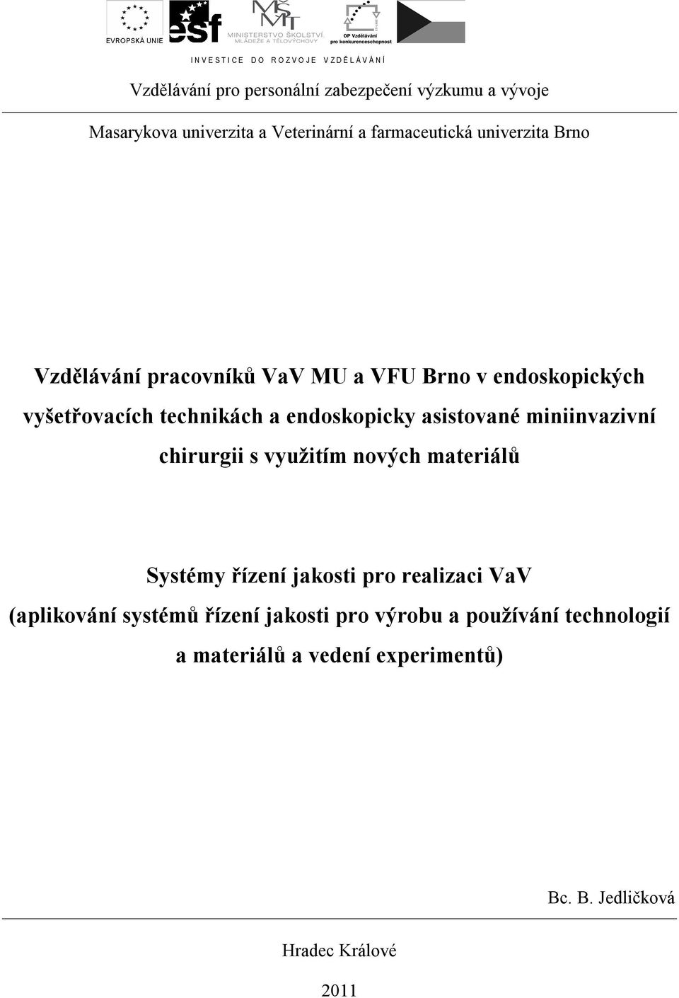 asistované miniinvazivní chirurgii s využitím nových materiálů Systémy řízení jakosti pro realizaci VaV (aplikování