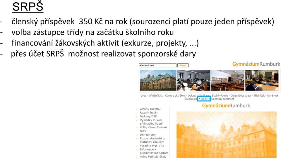 školního roku - financování žákovských aktivit (exkurze,