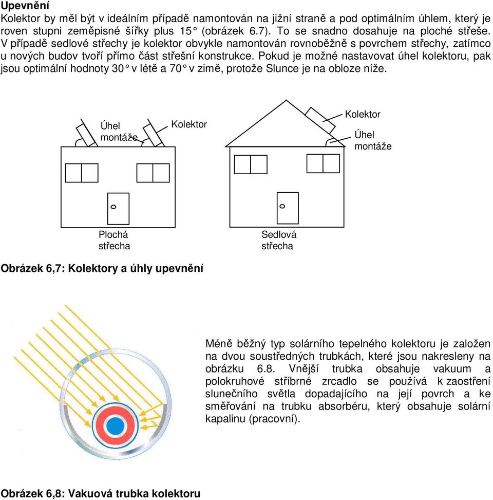 Pokud je možné nastavovat úhel kolektoru, pak jsou optimální hodnoty 30 v létě a 70 v zimě, protože Slunce je na obloze níže.