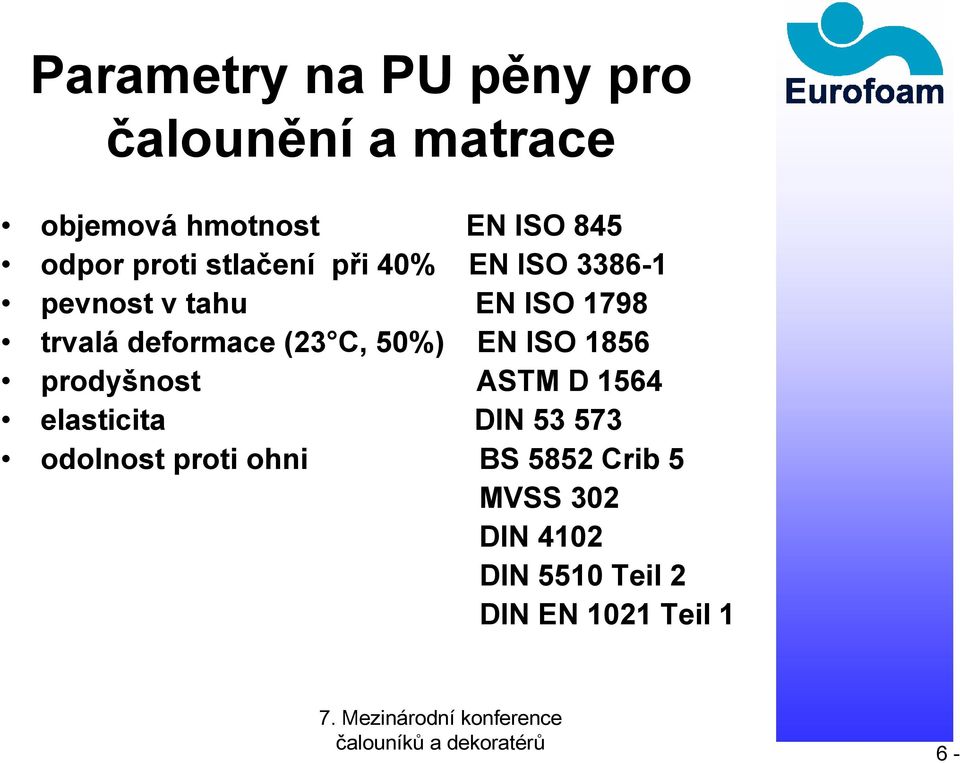 (23 C, 50%) EN ISO 1856 prodyšnost ASTM D 1564 elasticita DIN 53 573 odolnost