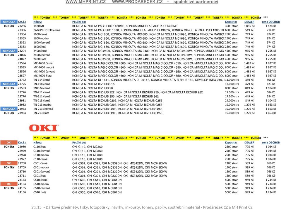 MINOLTA PAGEPRO 1300, KONICA MINOLTA PAGEPRO 1300W, KONICA MINOLTA PAGE PRO 1300, KO 6000 stran 549 Kč 714 Kč 23364 1600 černá KONICA MINOLTA MC1650, KONICA MINOLTA MC1680, KONICA MINOLTA MC1690,