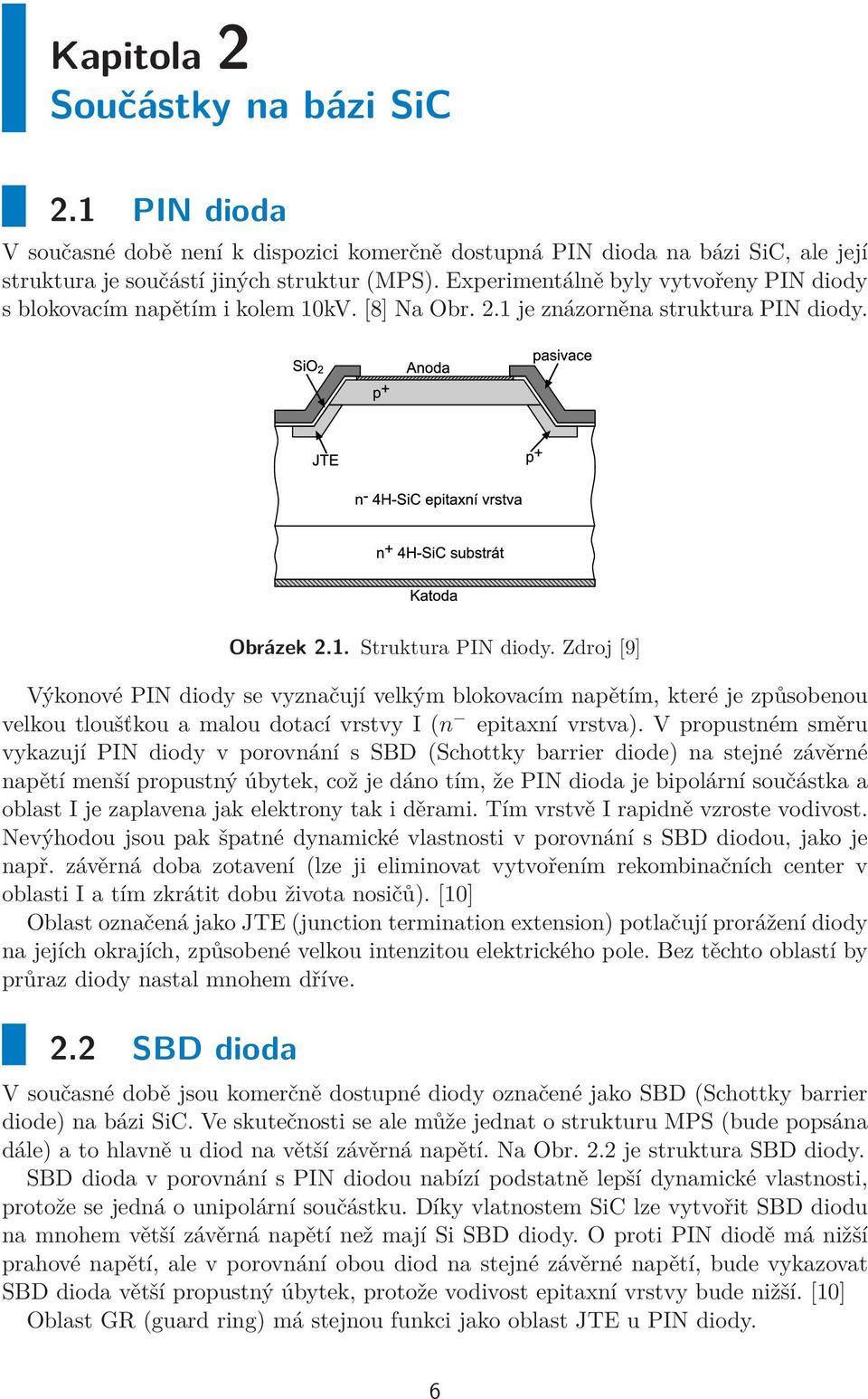 Zdroj [9] Výkonové PIN diody se vyznačují velkým blokovacím napětím, které je způsobenou velkou tloušťkou a malou dotací vrstvy I (n epitaxní vrstva).