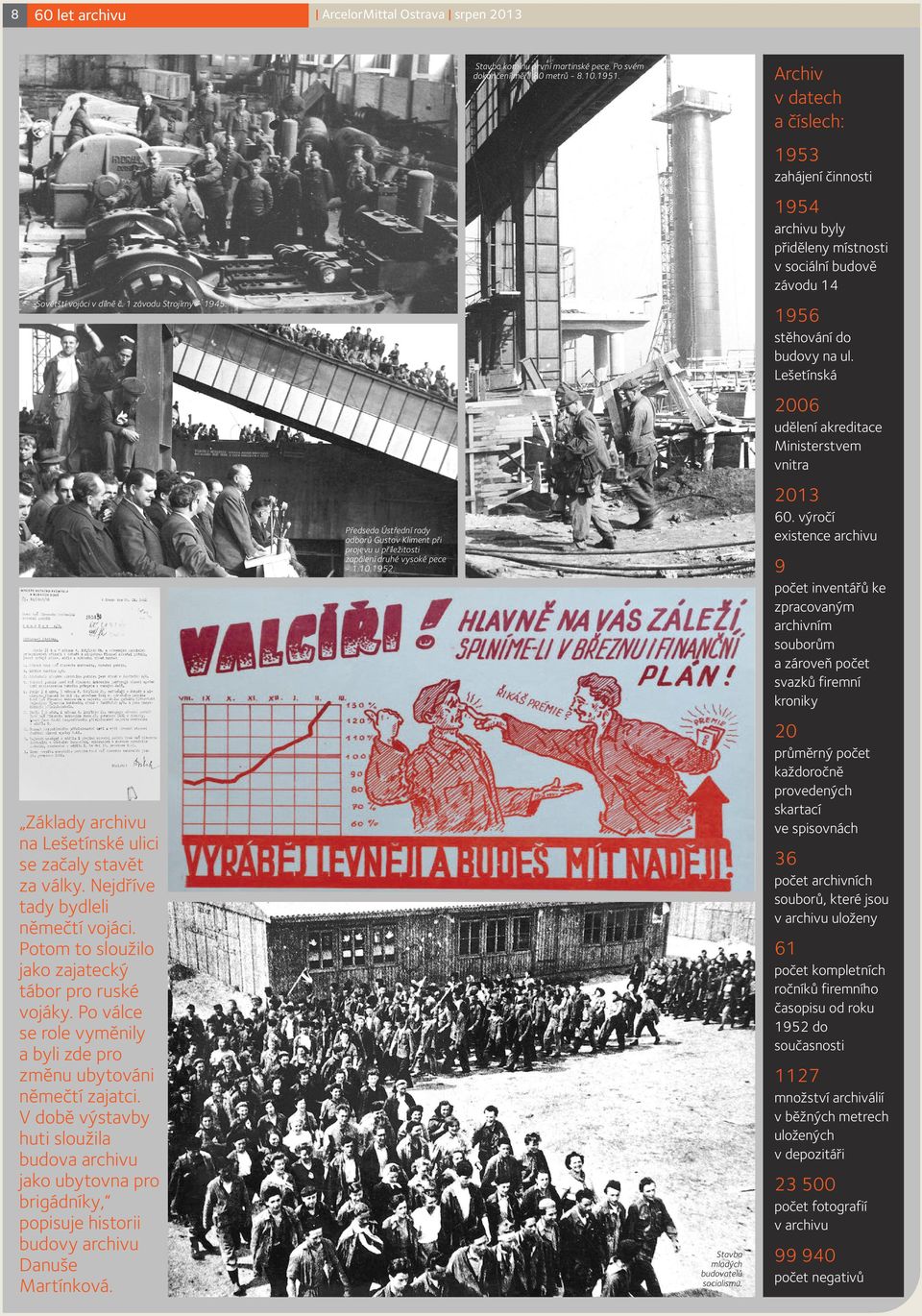 V době výstavby huti sloužila budova archivu jako ubytovna pro brigádníky, popisuje historii budovy archivu Danuše Martínková.