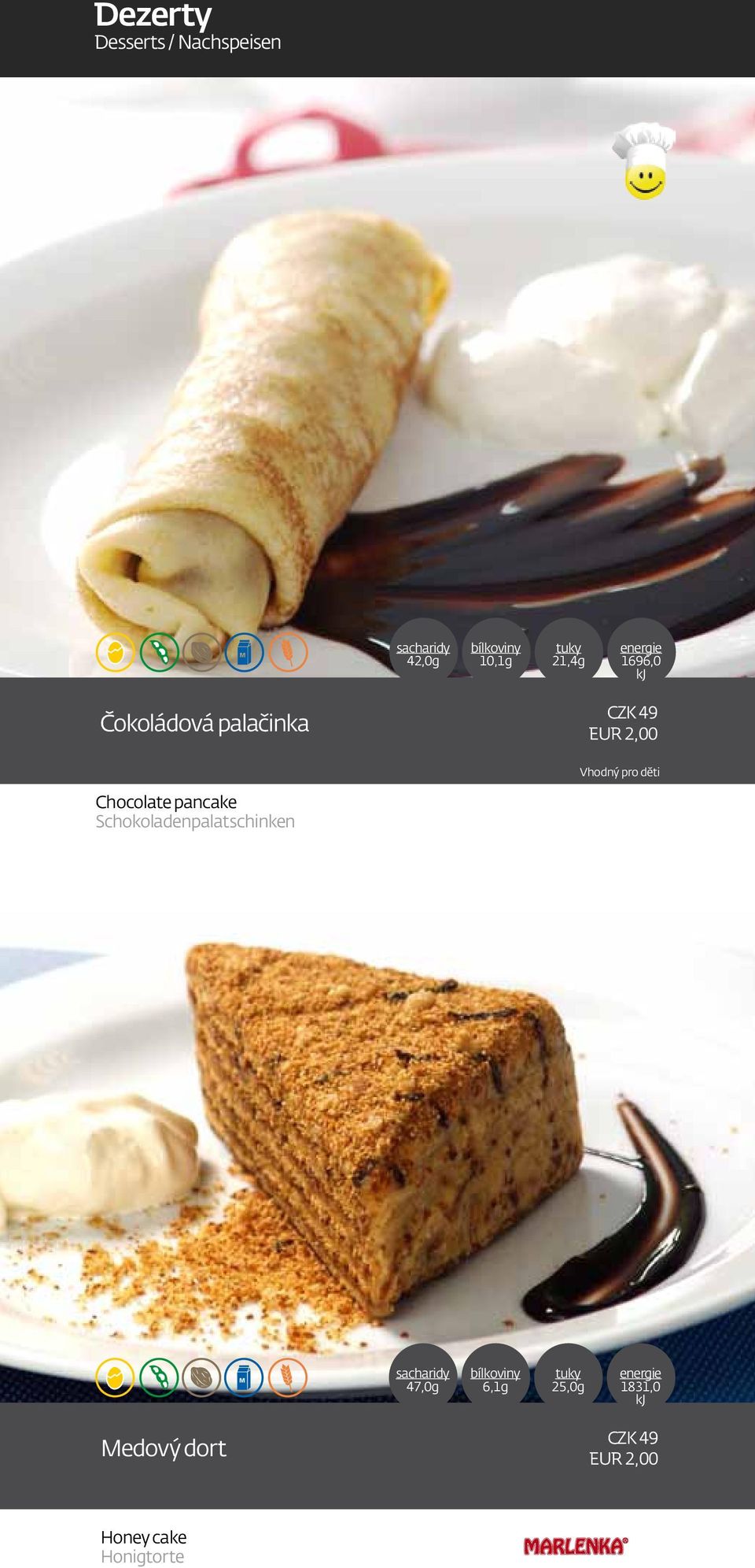 Chocolate pancake Schokoladenpalatschinken sacharidy 47,0g bílkoviny 6,1g