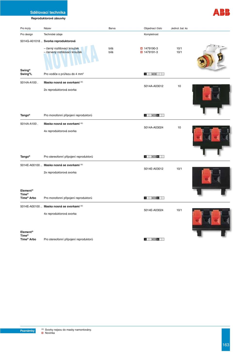 Maska nosná se svorkami 22) 2x reproduktorová svorka 5014A-A03012 10 Pro monofonní připojení reproduktorů 5014A-A100.