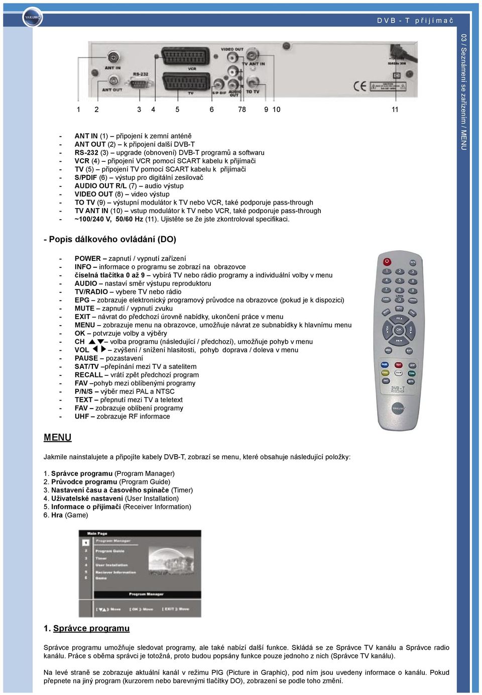 modulátor k TV nebo VCR, také podporuje pass-through - TV ANT IN (10) vstup modulátor k TV nebo VCR, také podporuje pass-through - ~100/240 V, 50/60 Hz (11).