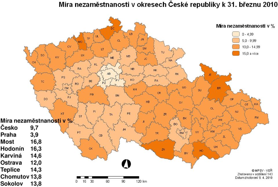 77,7 Míra nezaměstnanosti v % Česko 9,7 Praha 3,9 Most 16,8 Dovoz energií v peněžním vyjádření (mld.