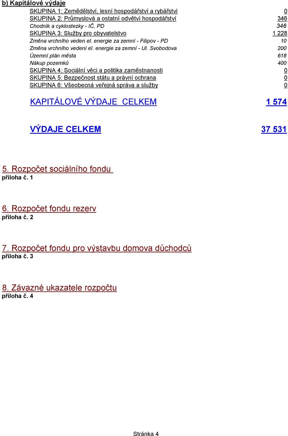 Svobodova 200 Územní plán města 618 Nákup pozemků 400 SKUPINA 4: Sociální věci a politika zaměstnanosti 0 SKUPINA 5: Bezpečnost státu a právní ochrana 0 SKUPINA 6: Všeobecná veřejná správa a