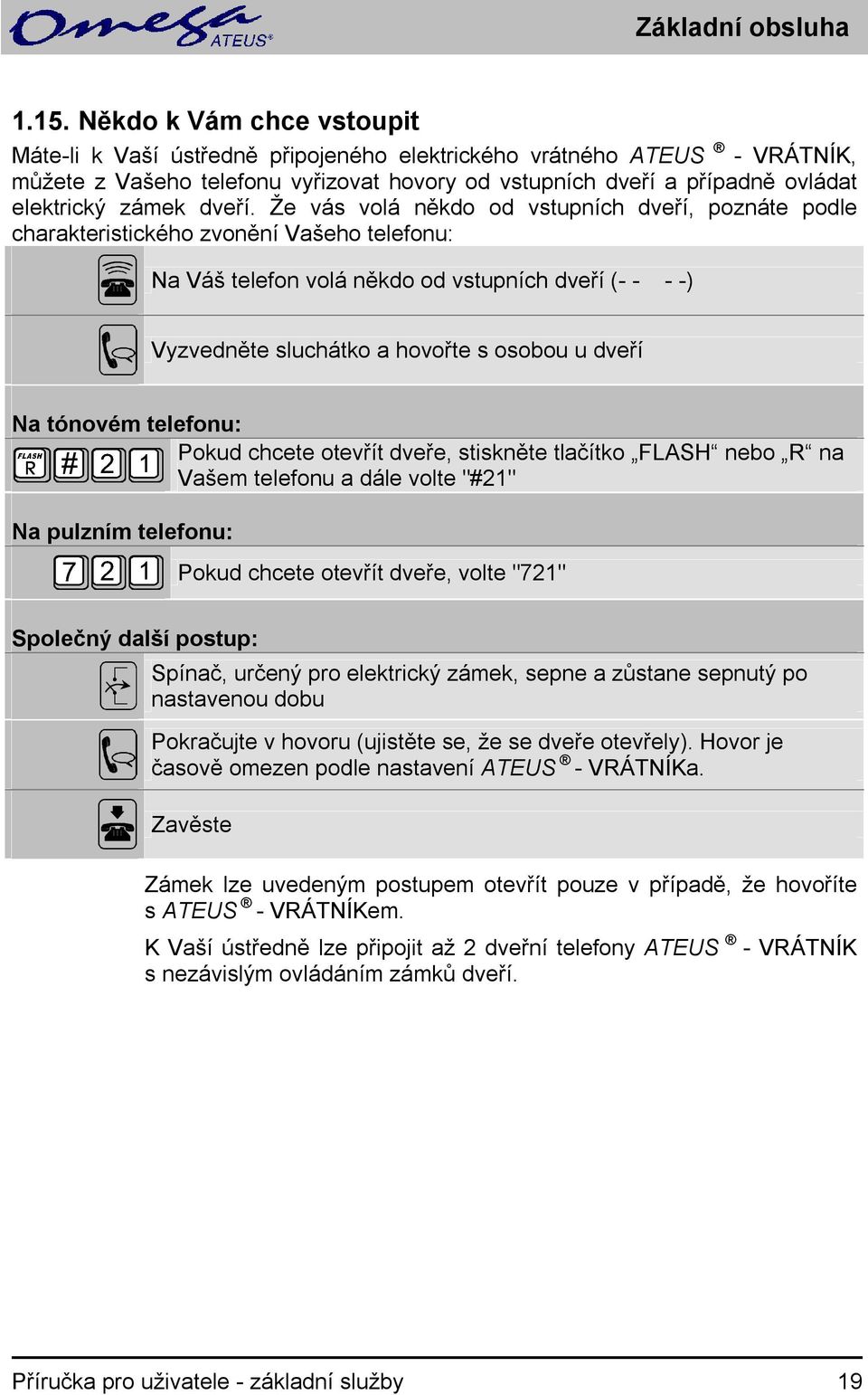 Že vás volá někdo od vstupních dveří, poznáte podle charakteristického zvonění Vašeho telefonu: Na Váš telefon volá někdo od vstupních dveří (- - - -) Vyzvedněte sluchátko a hovořte s osobou u dveří