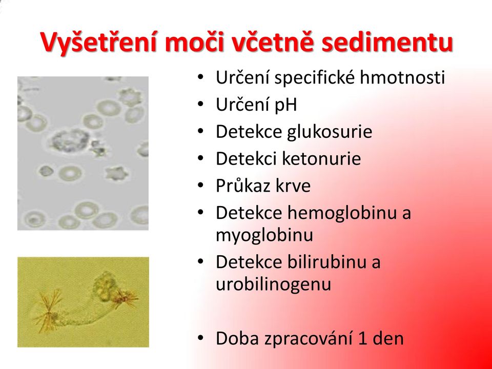 ketonurie Průkaz krve Detekce hemoglobinu a