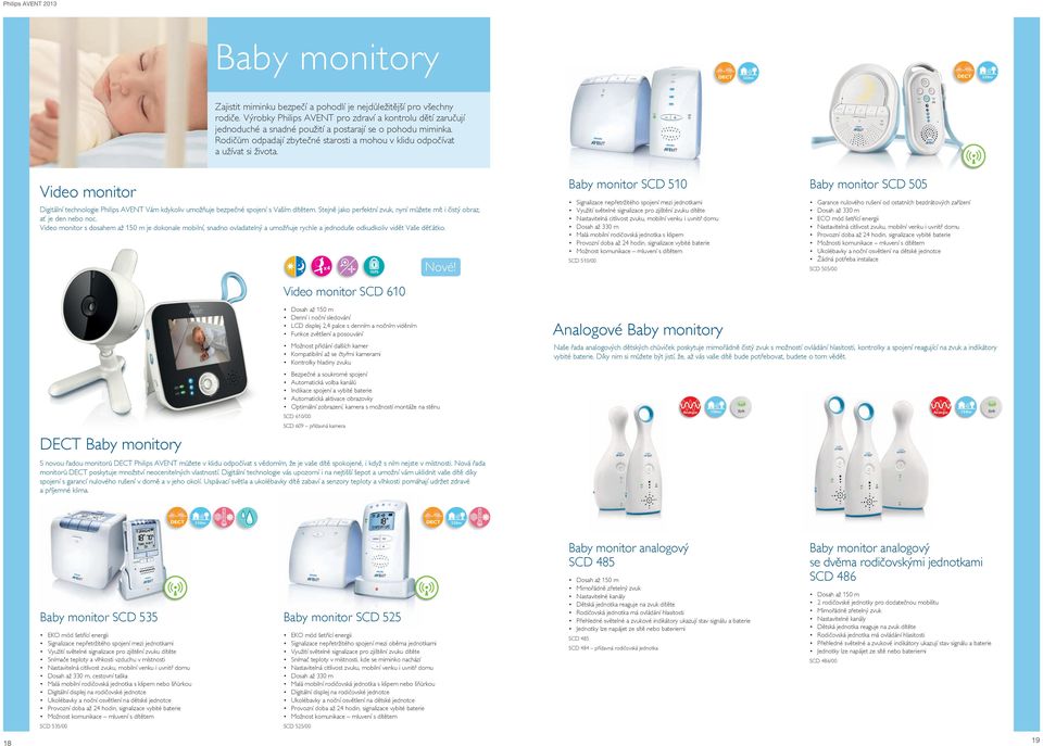 Video monitor Digitální technologie Philips AVENT Vám kdykoliv umožňuje bezpečné spojení s Vaším dítětem. Stejně jako perfektní zvuk, nyní můžete mít i čistý obraz, ať je den nebo noc.