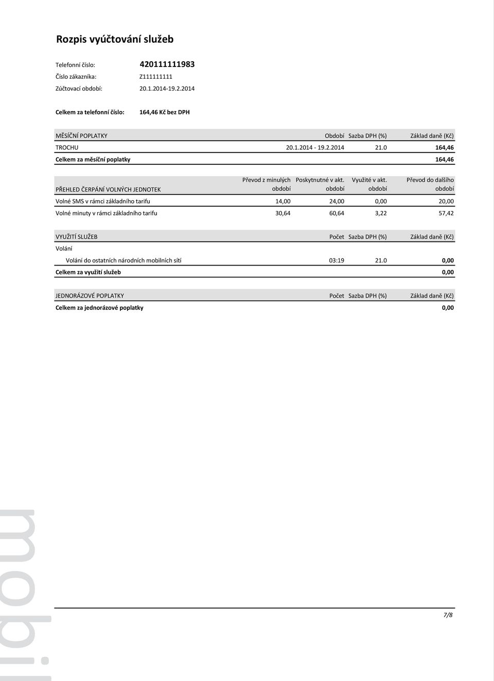 24,00 0,00 20,00 Volné minuty v rámci základního tarifu 30,64 60,64 3,22 57,42 do