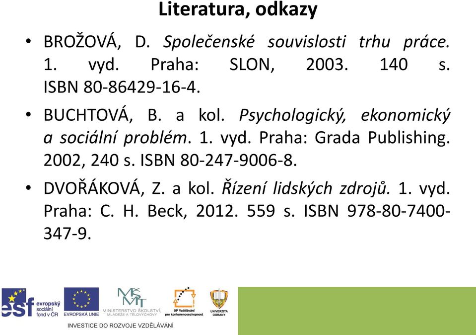 Psychologický, ekonomický a sociální problém. 1. vyd. Praha: Grada Publishing. 2002, 240 s.