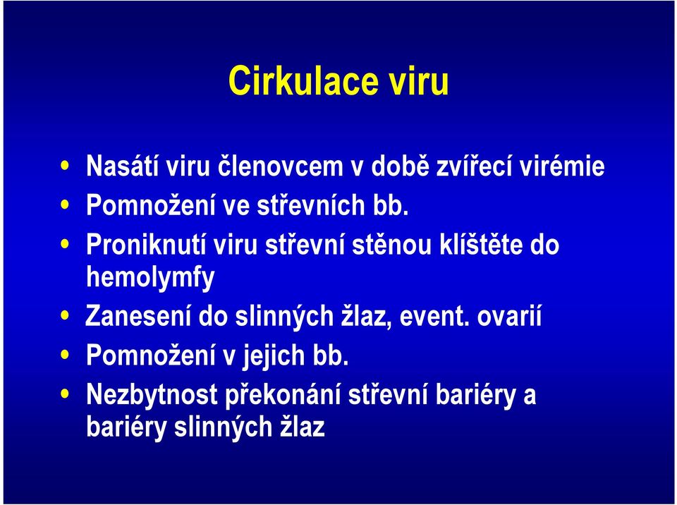 Proniknutí viru střevní stěnou klíštěte do hemolymfy Zanesení do