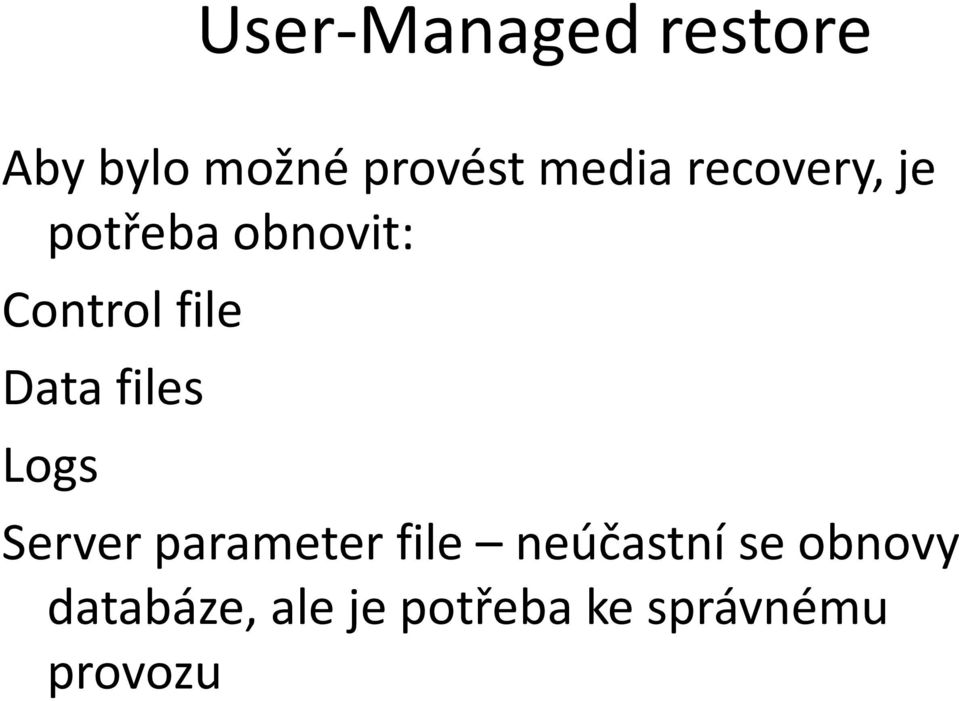 Data files Logs Server parameter file neúčastní