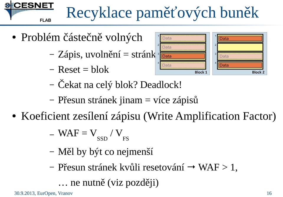 Přesun stránek jinam = více zápisů Koeficient zesílení zápisu (Write