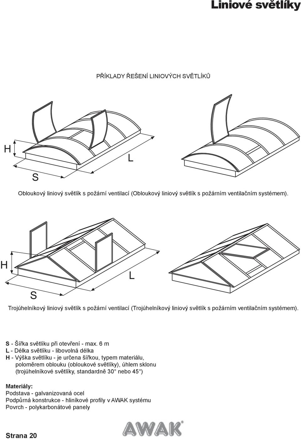 Oblúkové líniové svetlíky s požiarnou ventiláciou (Oblúkový líniový svetlík s požiarnym ventilačným systémom) Trojuholníkové líniové svetlíky s požiarnou ventiláciou ( Trojuholníkový líniový svetlík